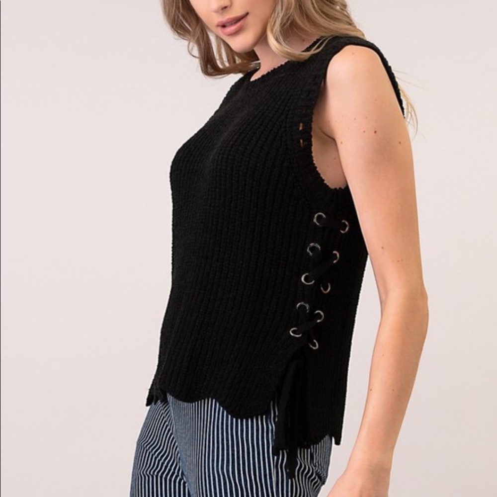 Hashtag Sleeveless Sweater Black w/ Grommets